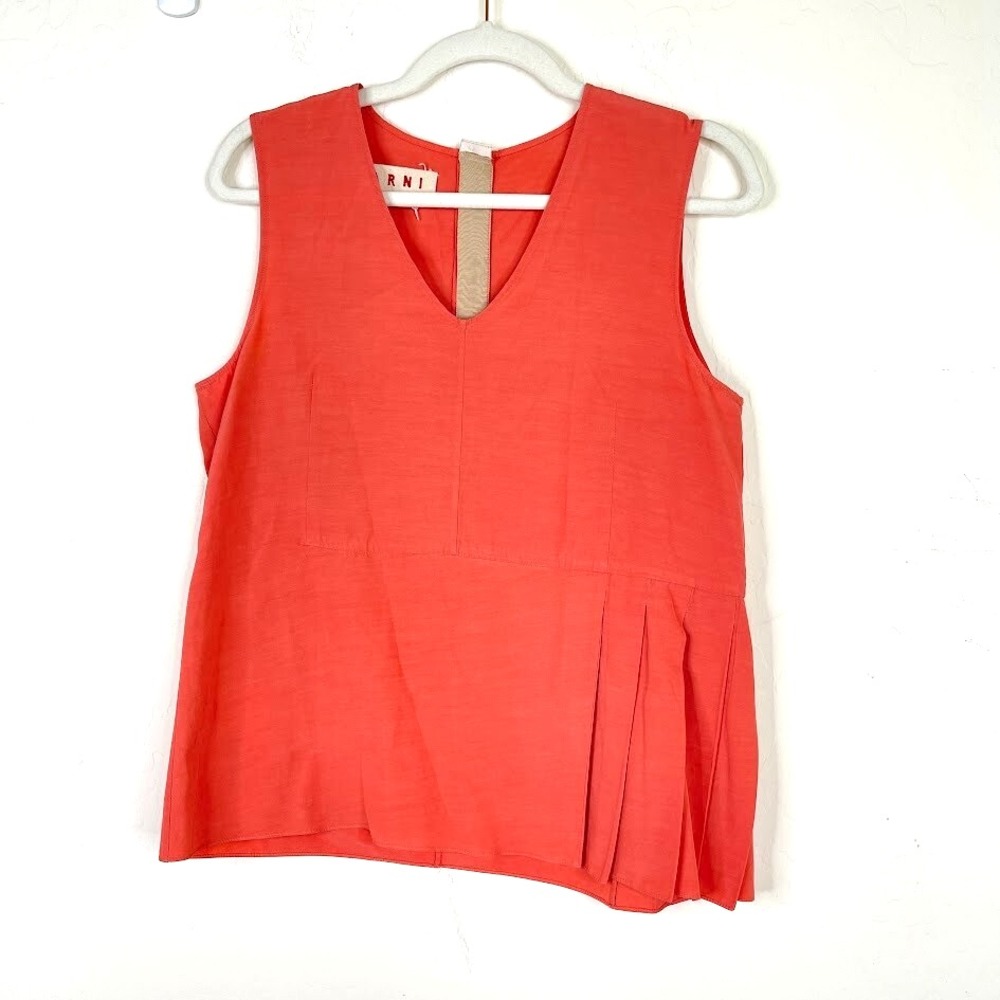 Marni Modello‎ Commessa Womens Tank Top Size 40 M/L Cotton Pleated Sleeveless